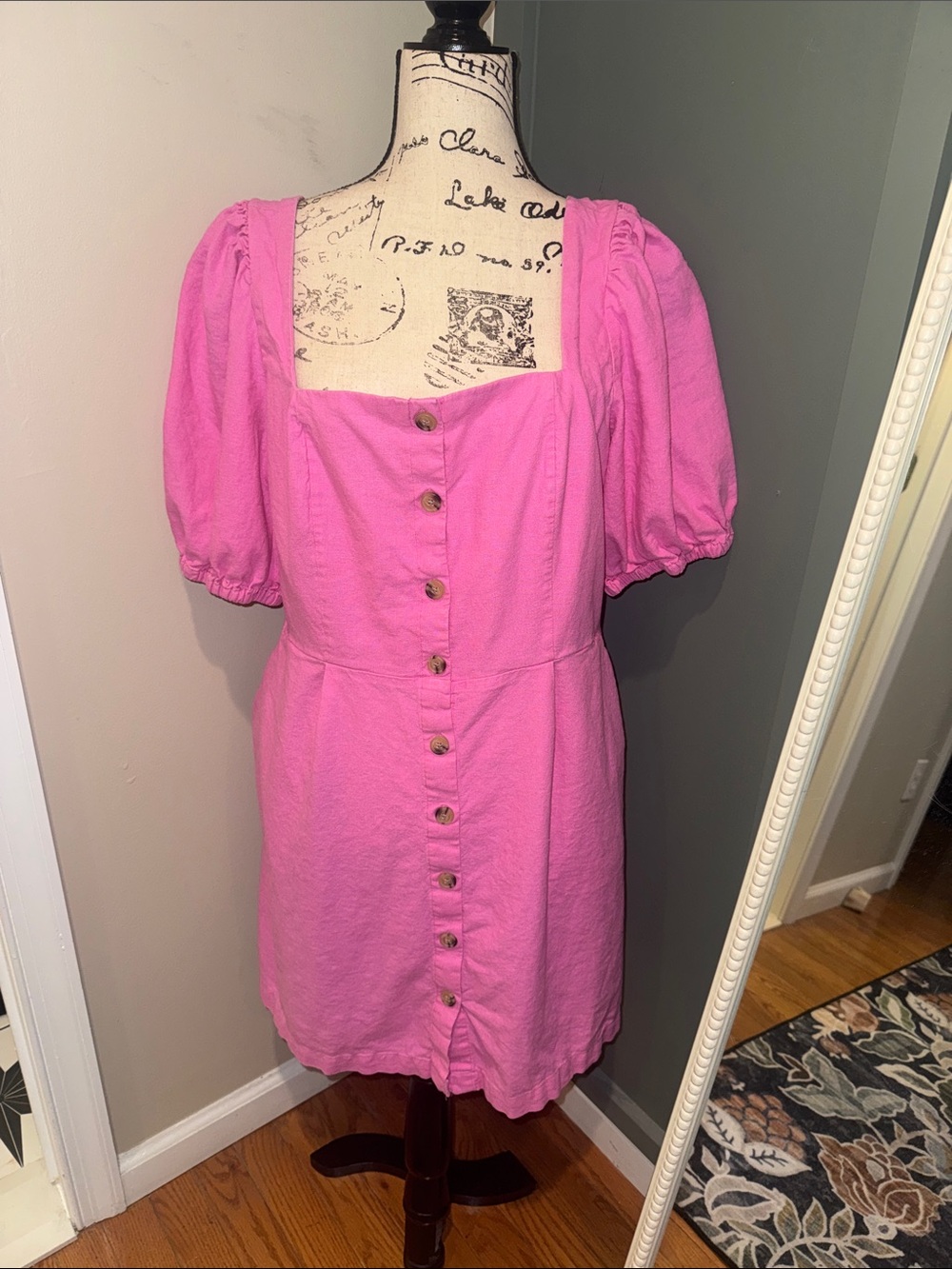 Old Navy Pink Puff Sleeve Button-Front Women's Dress